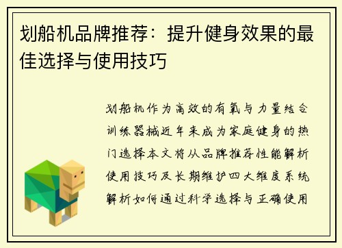 划船机品牌推荐：提升健身效果的最佳选择与使用技巧