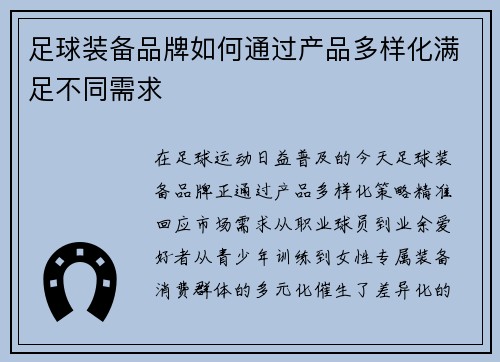 足球装备品牌如何通过产品多样化满足不同需求